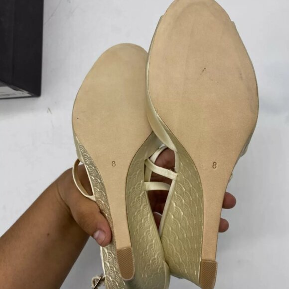 Badgley Mischka Abigail Ivory Jeweled Strappy Wedges Heels Sandals Womens Sz 8 M - Picture 6 of 6